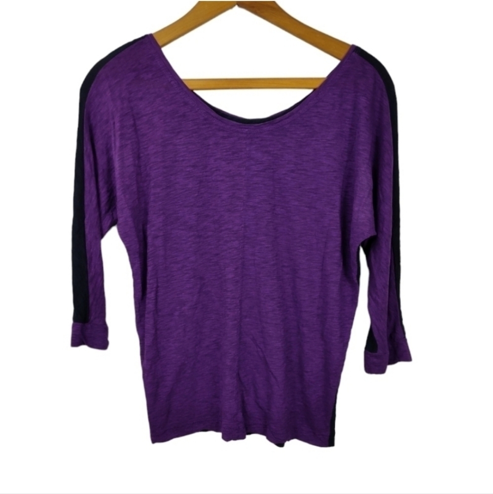 Ann Taylor LOFT 3/4 Sleeve Top Purple Black XS
